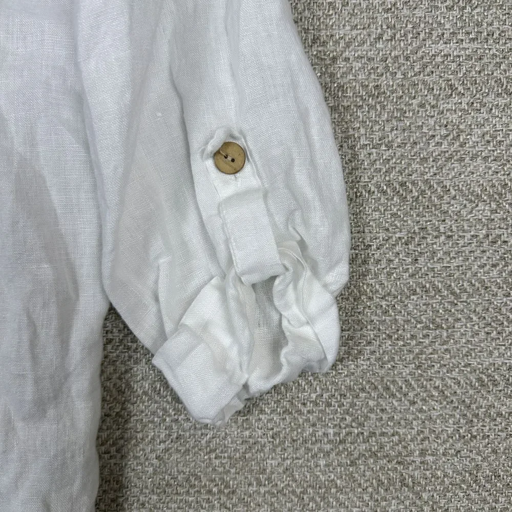 Viola Borghi Sz S‎ Linen Tunic Top 3/4 Roll Tab Lagom Minimalist Capsule Beach